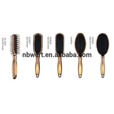 Plastic paddle round square round massage cushion rubber coating soft touch golden hairbrush hair brush