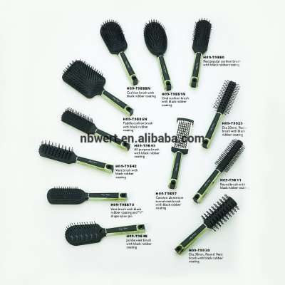 Plastic Paddle massage cushion rubber coating soft touch marble finishing hairbrush hair brush