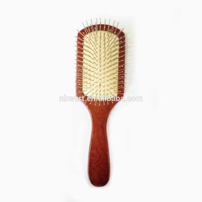 wood paddle hair brush with stainless steel pins